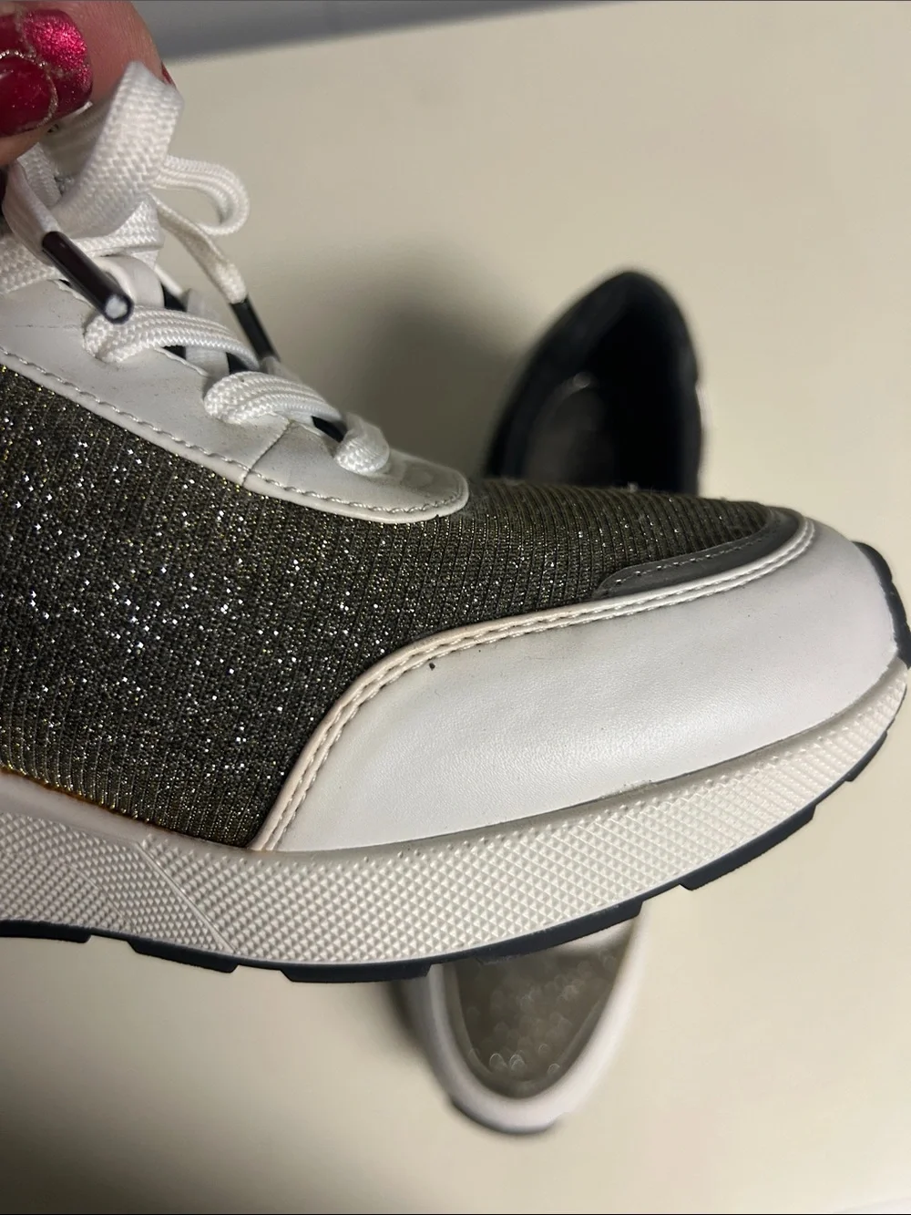 Michael Kors Metallic Olive & White Lace-Up Sneakers